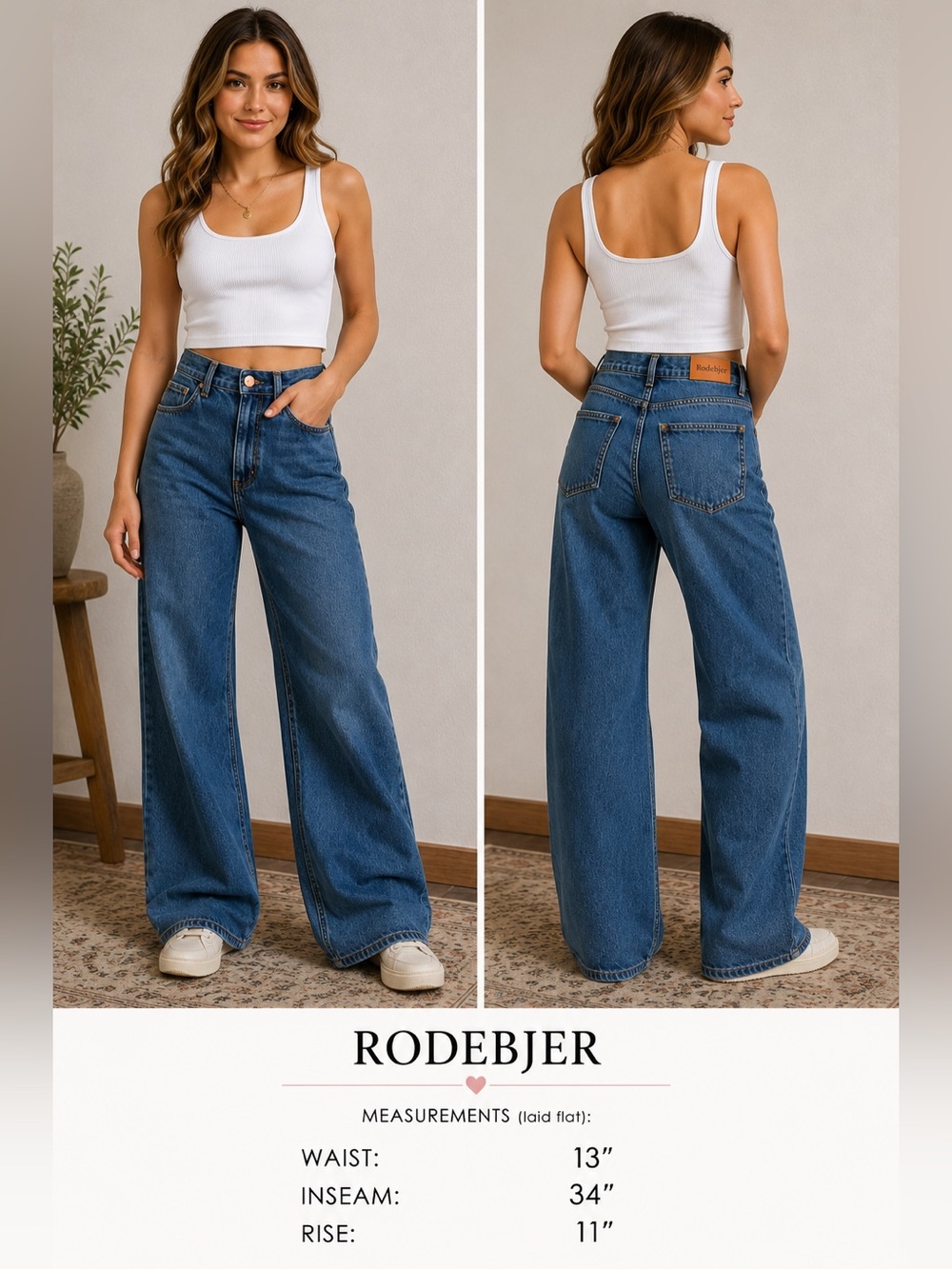 Rodebjer Hall Wide Leg Jeans High Rise Italian Denim Blue Size Small 26